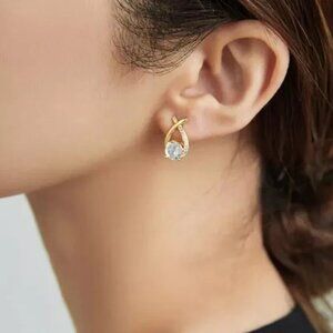 Crossed Wonders Earrings Gold Fashion Jewelry Bling Diamond S925